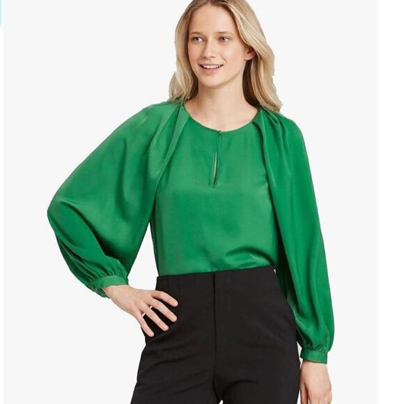 Who What Wear Balloon Long Sleeve Keyhole Blouse Kelly Green Sz Small - Picture 1 of 11